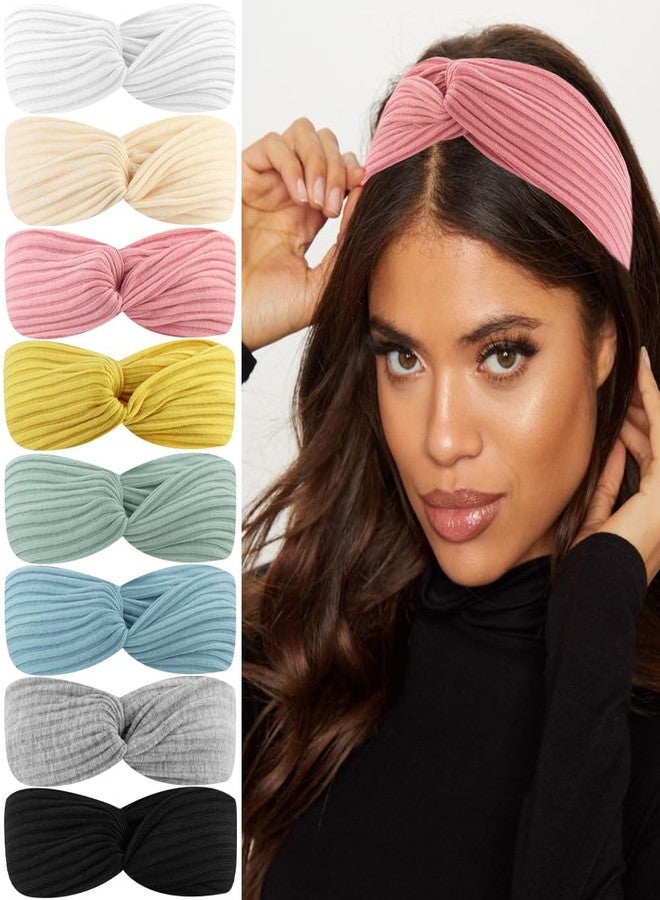 AHONEY 8 Pack Head Bands for Women's Hair Twist Headband Stretchy Workout Elastic Fabric Solid Color Turban Headbands Hair Bands Hair Accessories for Women Fashion Yoga (Cute Style) - Image 1